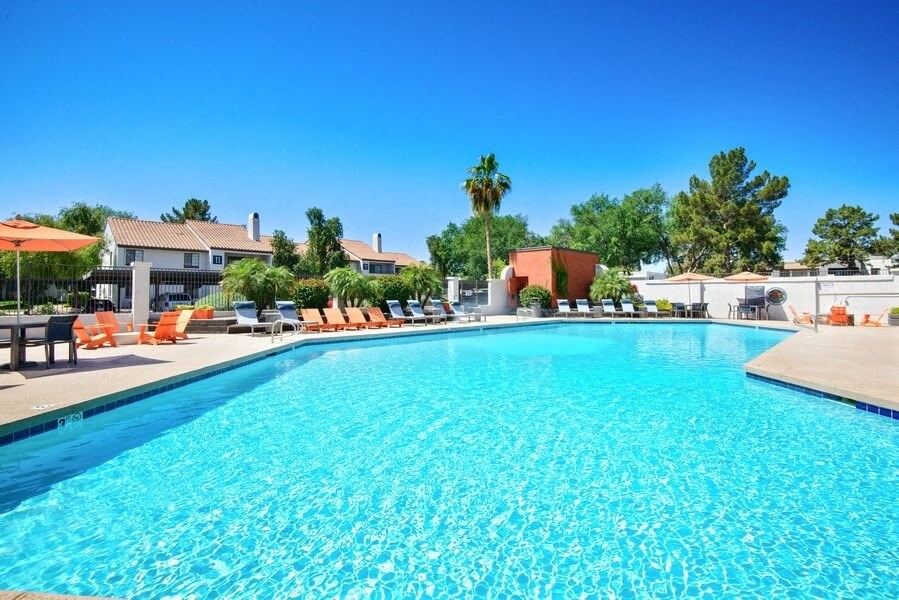 Resort style swimming pool at Lore South Mountain, Phoenix, AZ, 85044