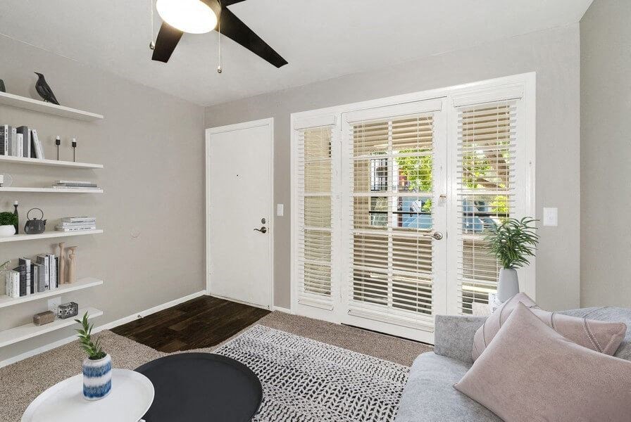 Model living room with large window