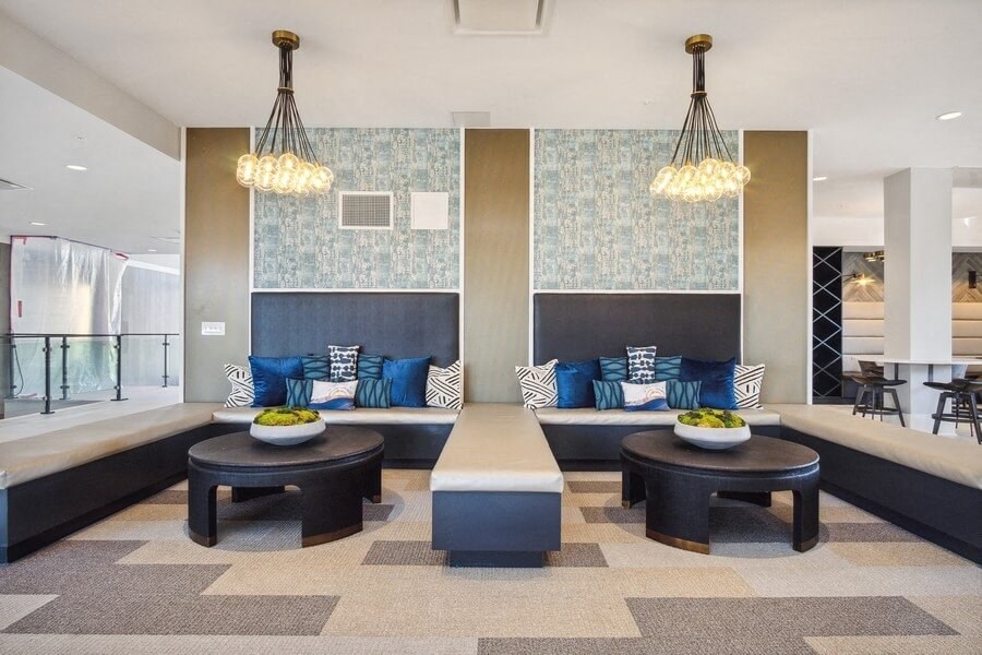 Community lounge  with booth seating spaces