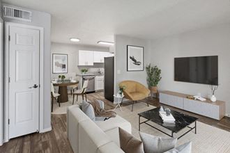 Model living room and dining room.