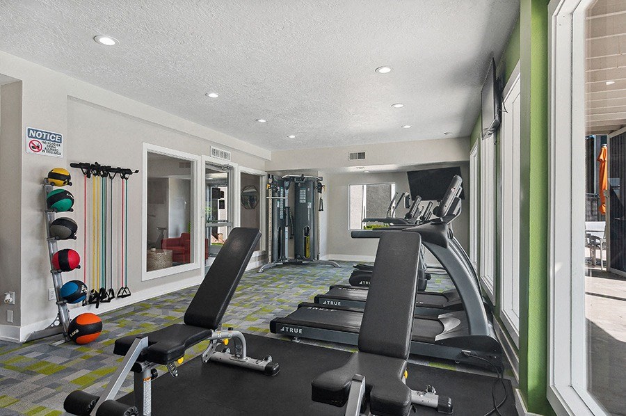 Community Fitness Center with Equipment at Monaco Apartments in Salt Lake City, UT.