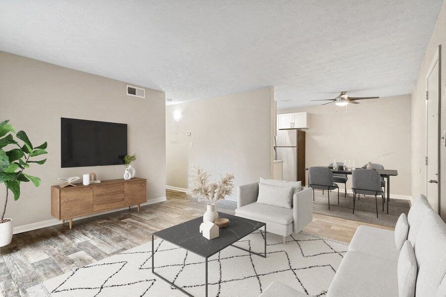 Model living room and dining room