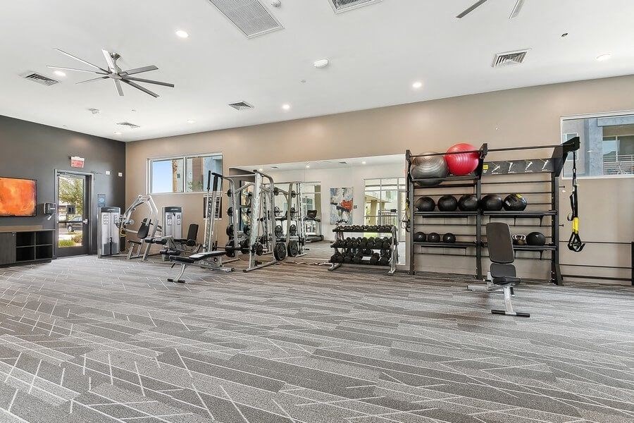 Fitness center with free weights