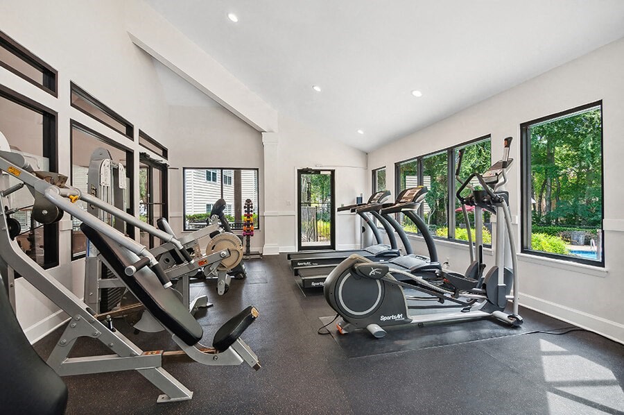 Community Fitness Center with Equipment at Park at Caterina Apartments located in Charlotte, NC.