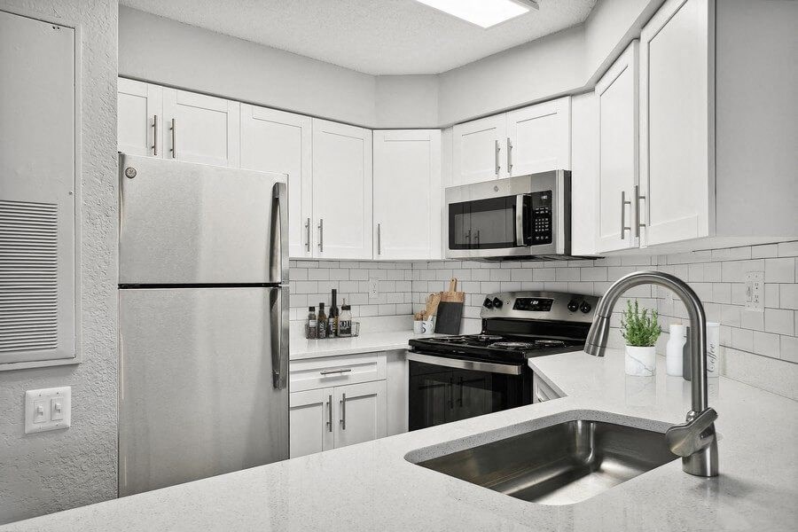 Model kitchen with stainless steel appliances