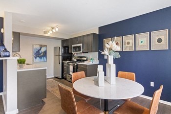 Model dining space and kitchen