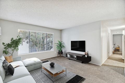 Model living room with large window