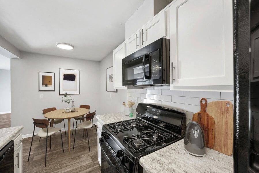 Model kitchen with open dining area