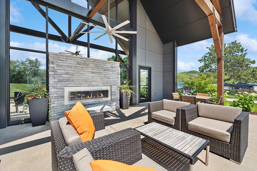 Community Clubhouse Patio Area at Elevate on Parkway Apartments, Burnsville, Minnesota