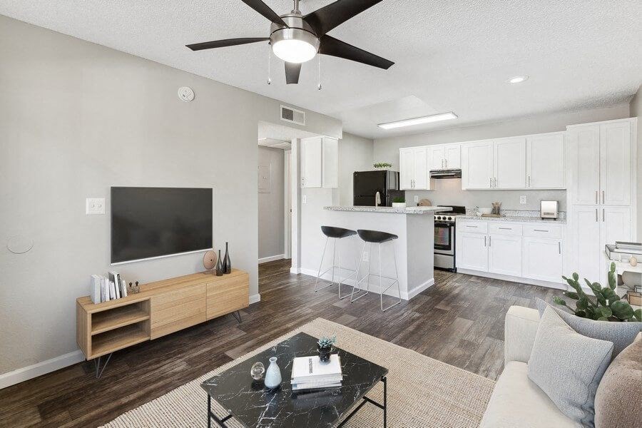 Model living room and kitchen