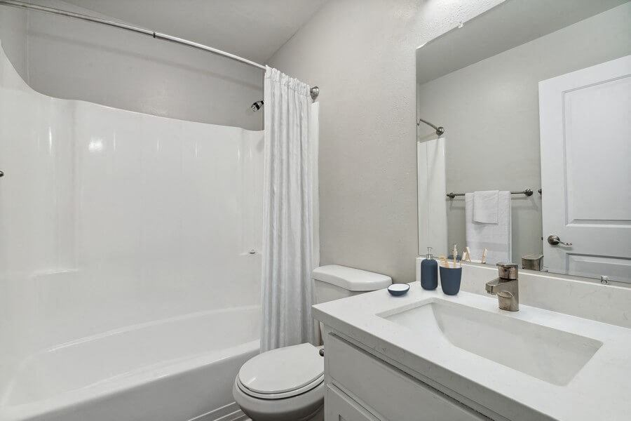 Model bathroom with tub and sower