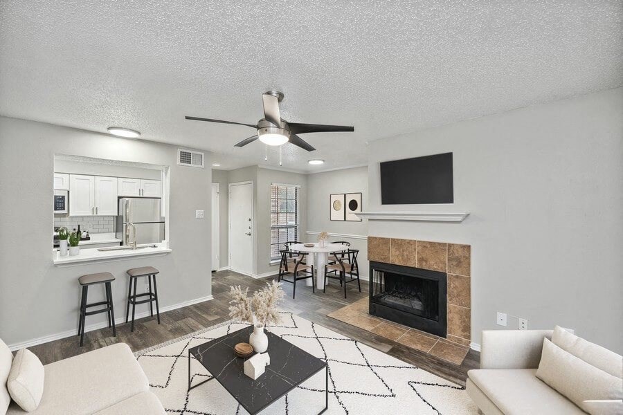 Model living room and kitchen