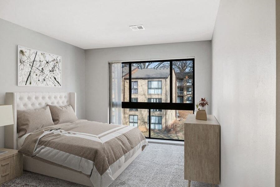 Model bedroom with large window