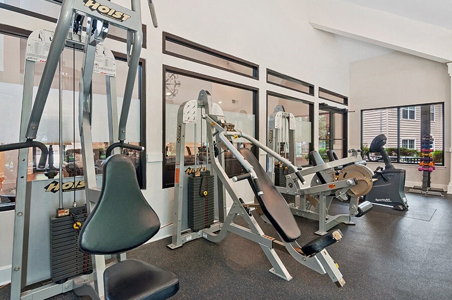 Community Fitness Center with Equipment at Park at Caterina Apartments located in Charlotte, NC.