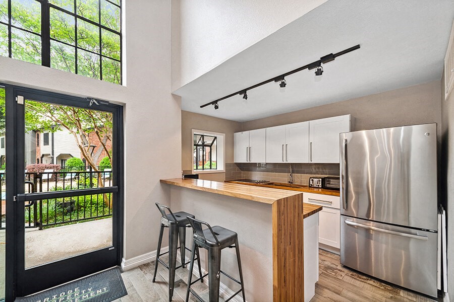 Community Clubhouse Kitchenette at Dallas North Park Apartments in Dallas, TX.