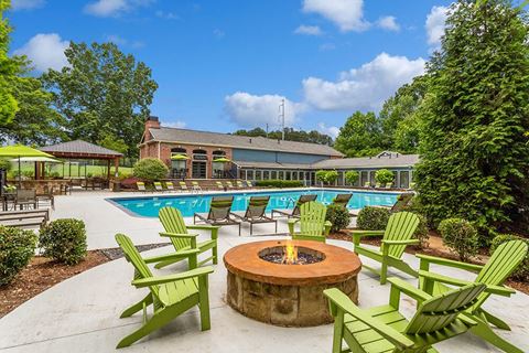 Clubhouse with fire pit and pool