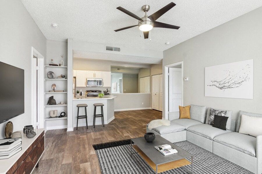 a living room with a couch and a coffee table