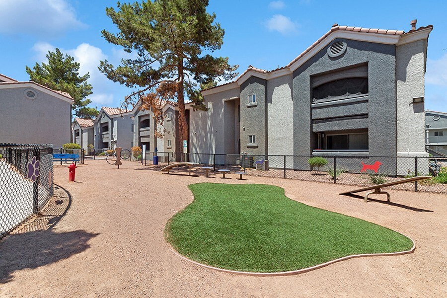 Community Dog Park with Agility Equipment at Verraso Apartments in Las Vegas, NV.