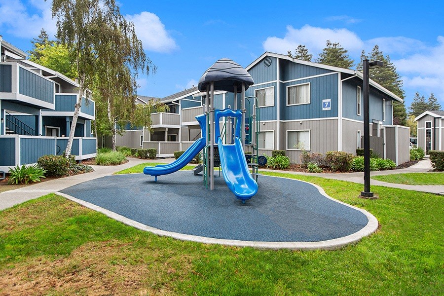 Community Playground with two Slides at Meritage Apartments in Vallejo, CA.
