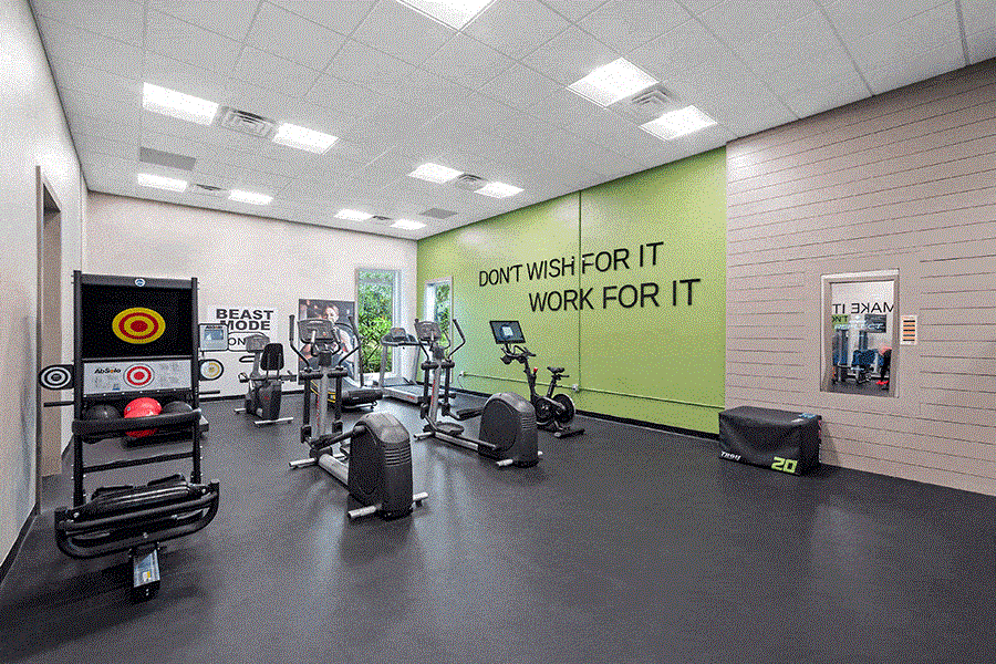 Community Fitness Center with Equipment at Rosehill Preserve Apartments in Orlando, FL.