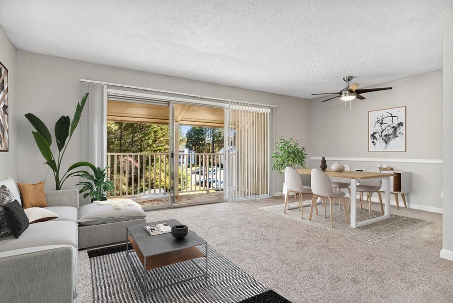 Model living room with large sliding door