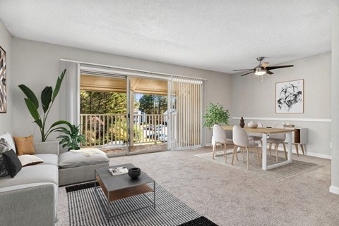 Model living room with large sliding door