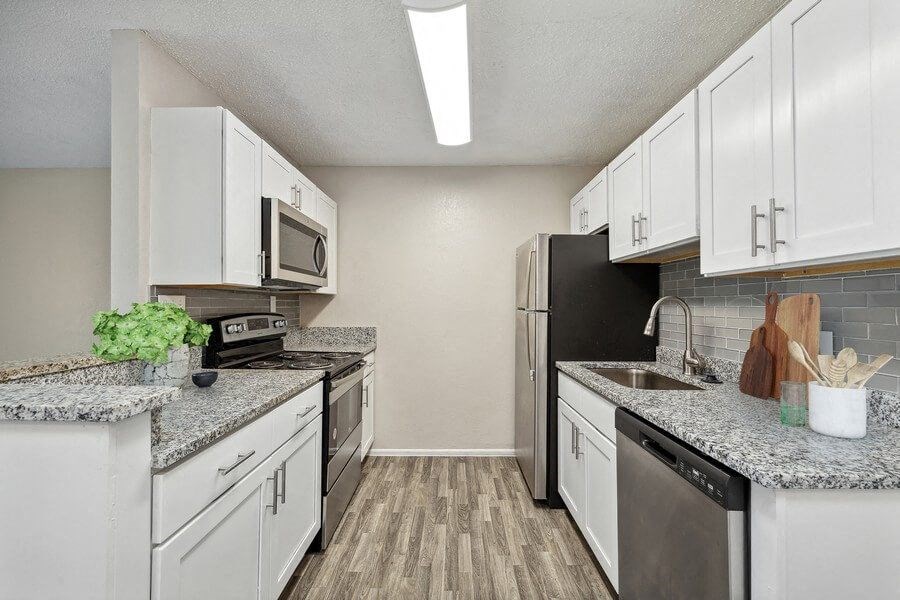 Model kitchen with stainless steel appliances