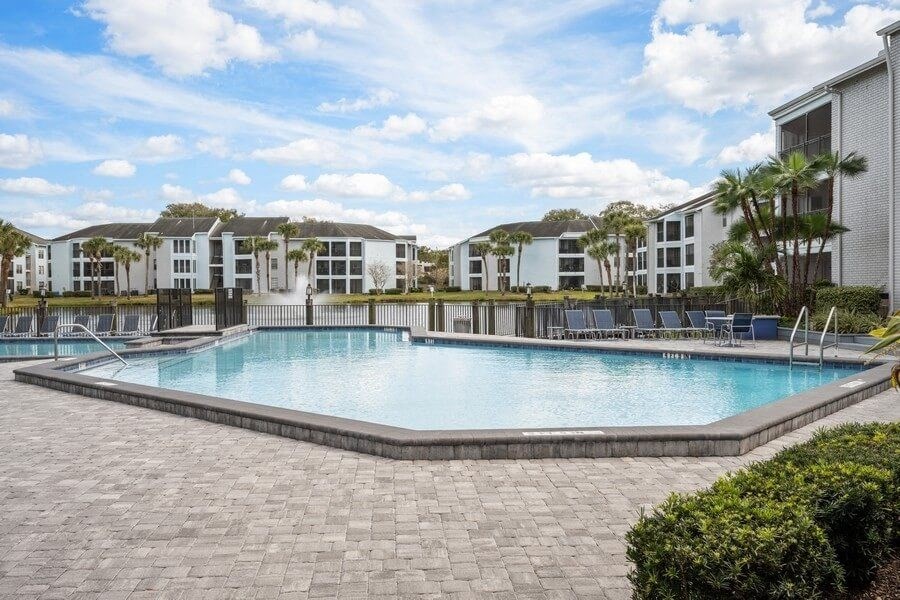 Resort-style swimming pool and sundeck