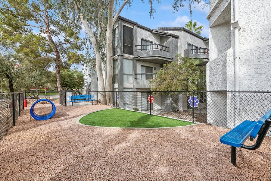 Community Dog Park with Agility Equipment at Crystal Creek Apartments in Phoenix, AZ.