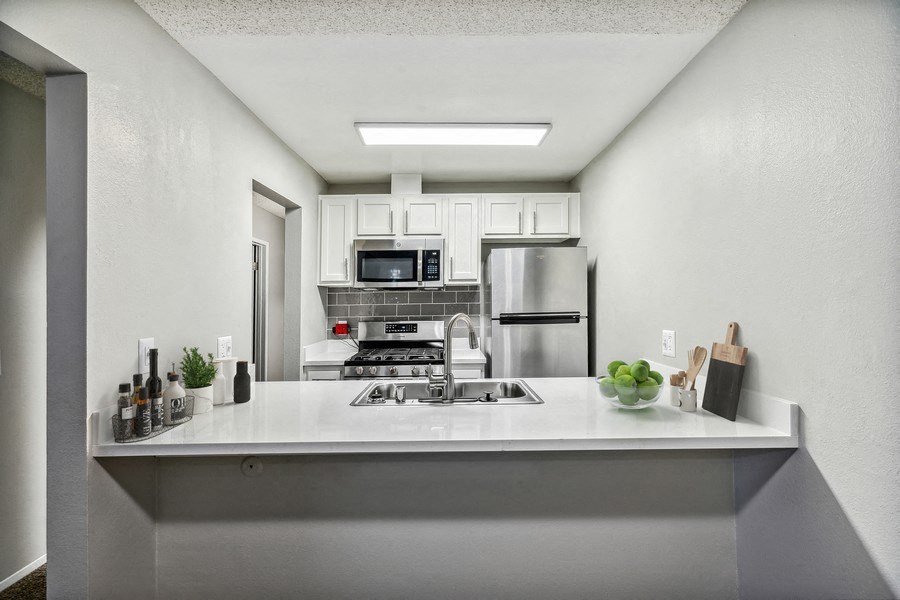 Model kitchen with stainless steel appliances