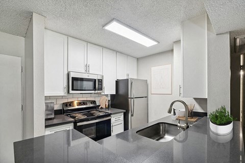 a kitchen with stainless steel appliances and a sink