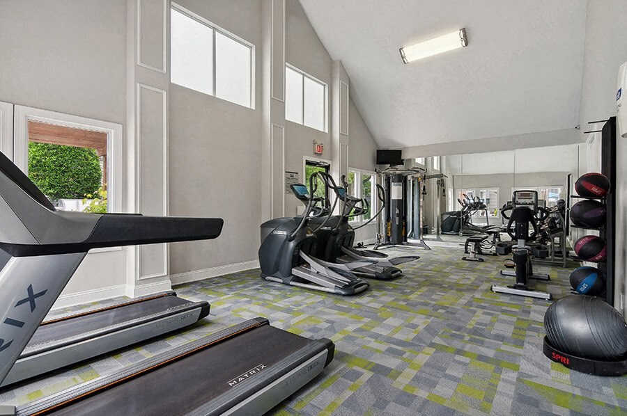 Community Fitness Center with Equipment at Park 2300 Apartments in Charlotte, NC.