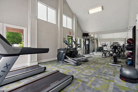 Community Fitness Center with Equipment at Park 2300 Apartments in Charlotte, NC.