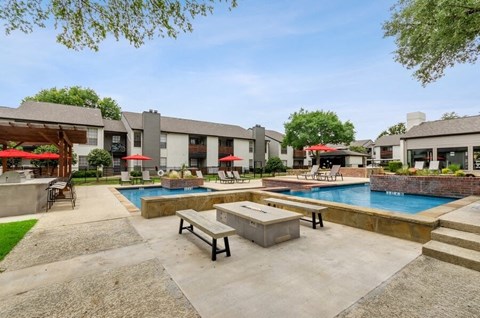 Poolside cabanas and lounge chairs