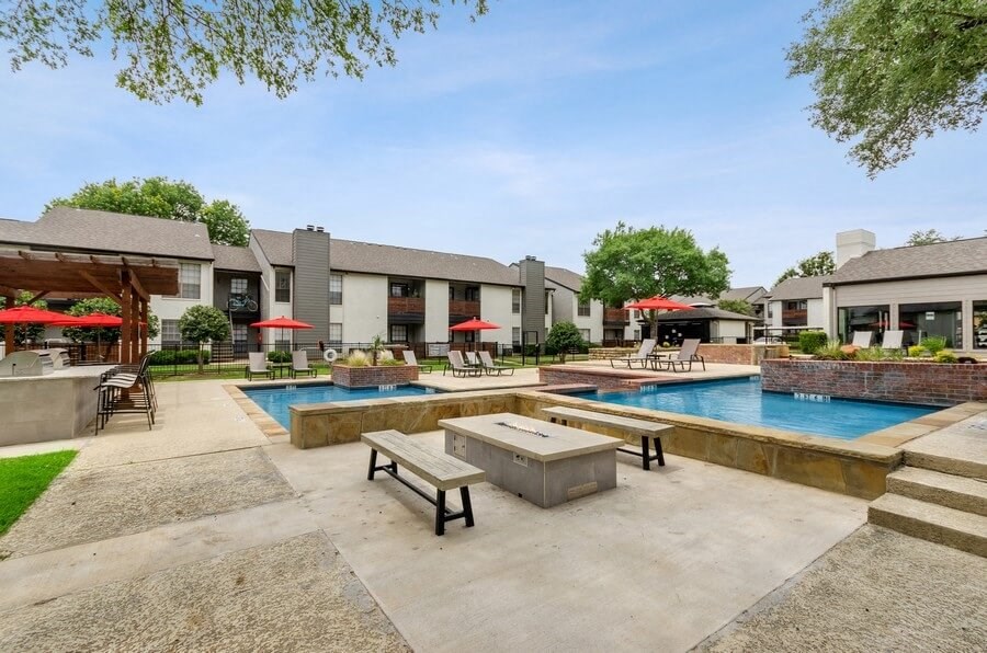 Poolside cabanas and lounge chairs