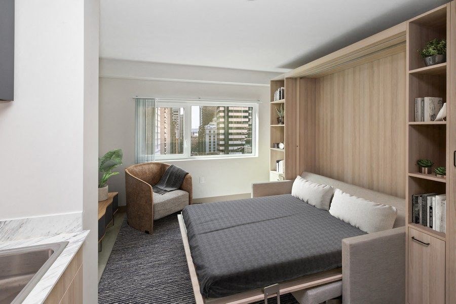 Model apartment with murphy bed down
