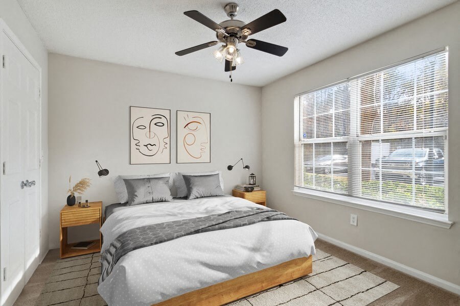 Model bedroom with large window