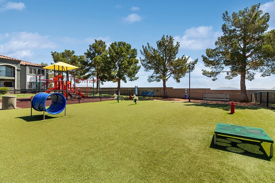 Community Dog Park with Agility Equipment at Loma Vista Apartments in Las Vegas, NV.