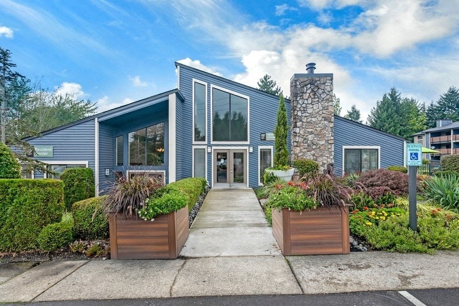 Clubhouse front exterior and landscape