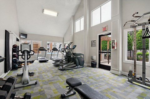 Community Fitness Center with Equipment at Park 2300 Apartments in Charlotte, NC.