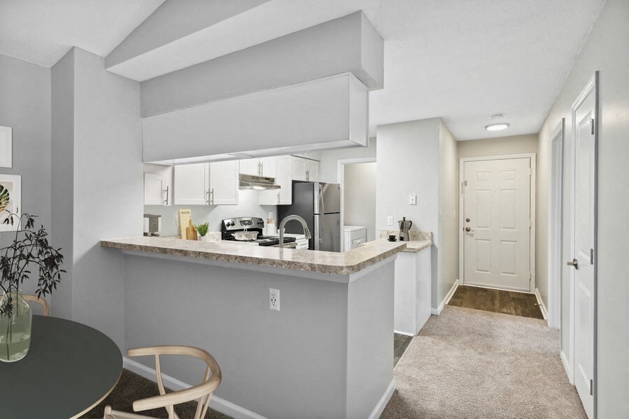 Model kitchen with bar seating