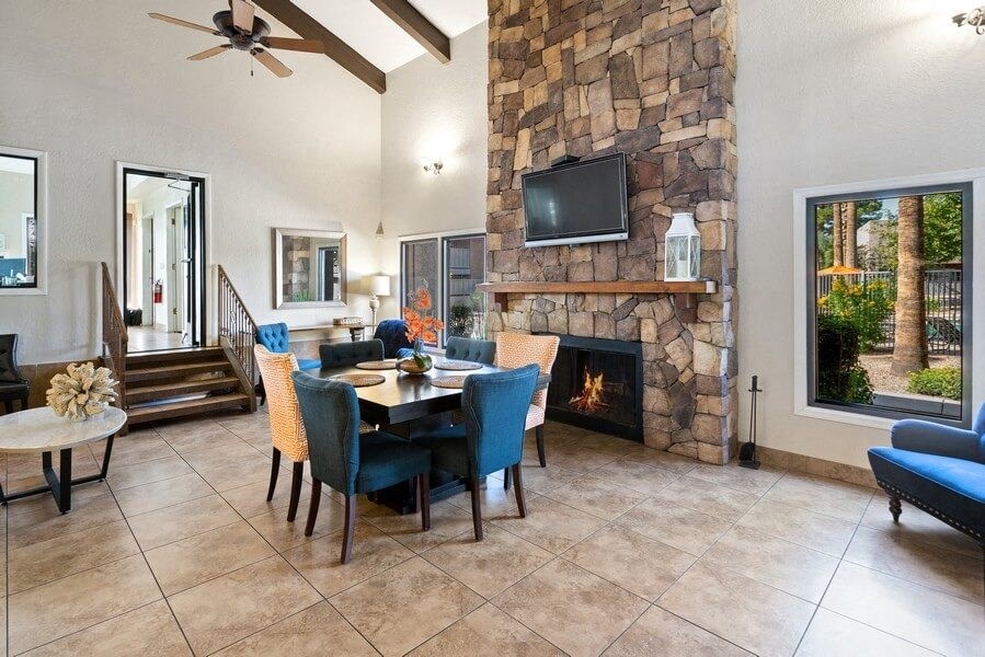 Clubhouse lobby and fireplace