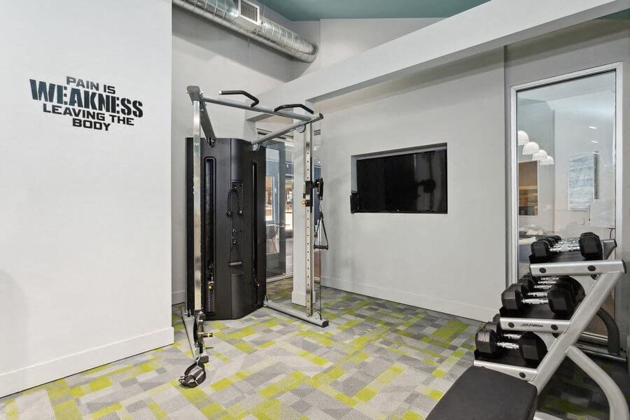 Community Fitness Center with Equipment at Creek 2645 Apartments in Sacramento, CA.