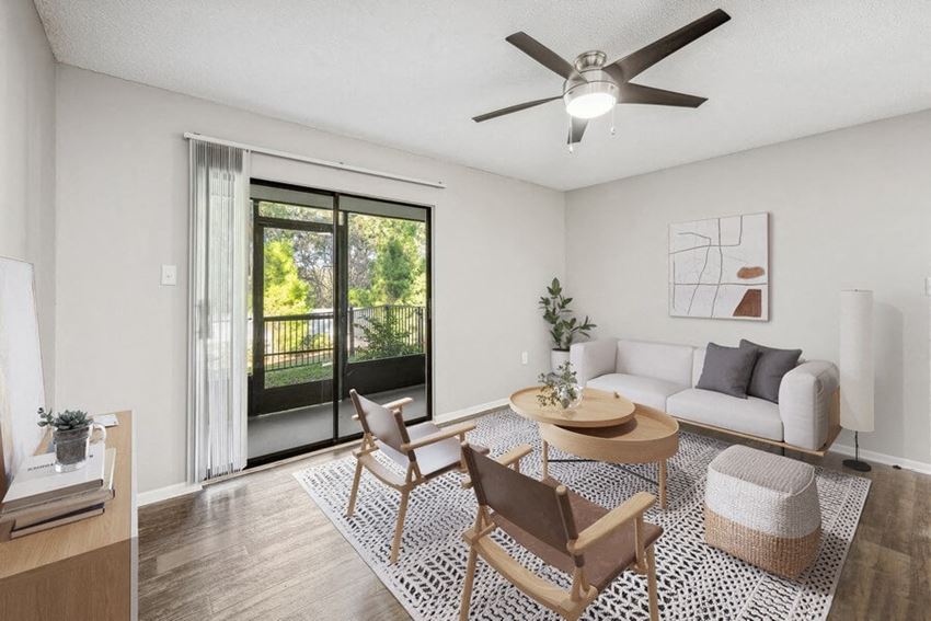 Model living room with patio door