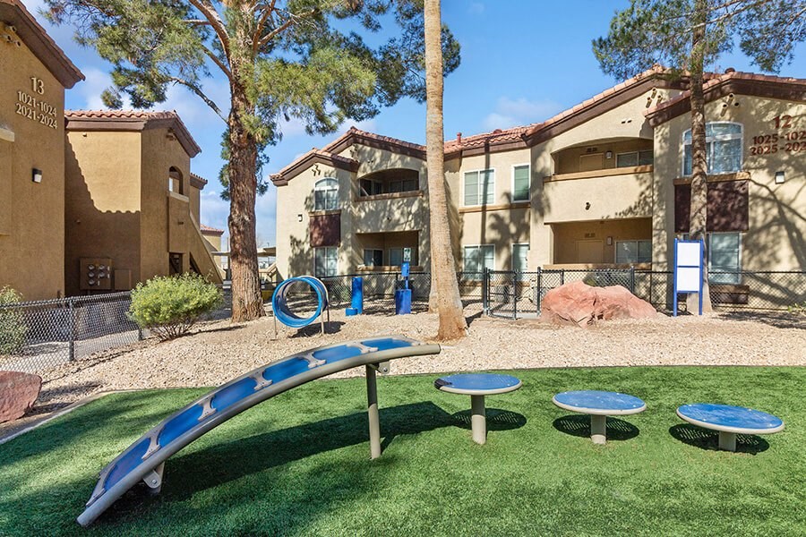 Community Dog Park with Agility Equipment at Topaz Springs Apartments in Las Vegas, NV.