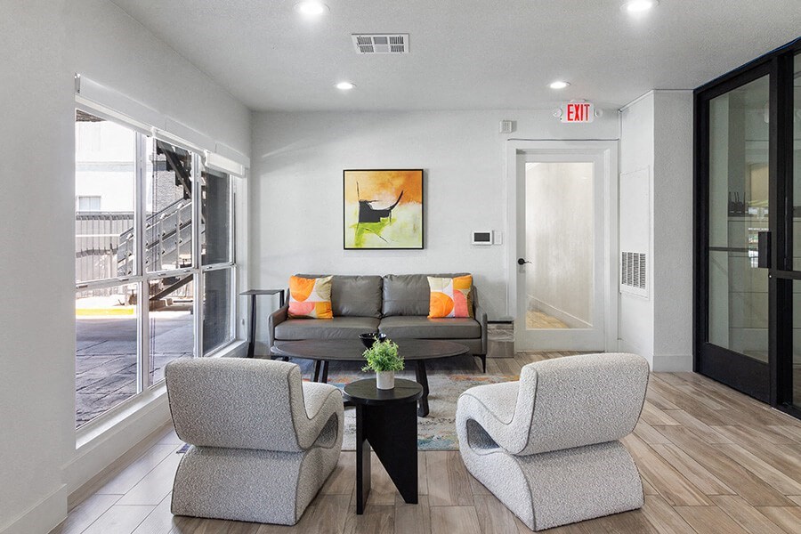 Community Clubhouse with Lounge Furniture at Meadow Ridge Apartments located in Las Vegas, NV.