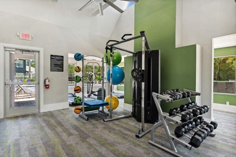 Community Fitness Center with Equipment at Waverley Place Apartments in Naples, FL.