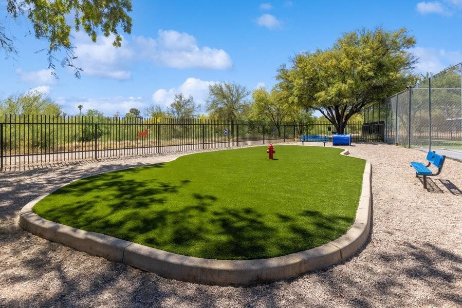 Community Dog Park with Agility Equipment at Lakeside Casitas Apartments in Tucson, AZ.