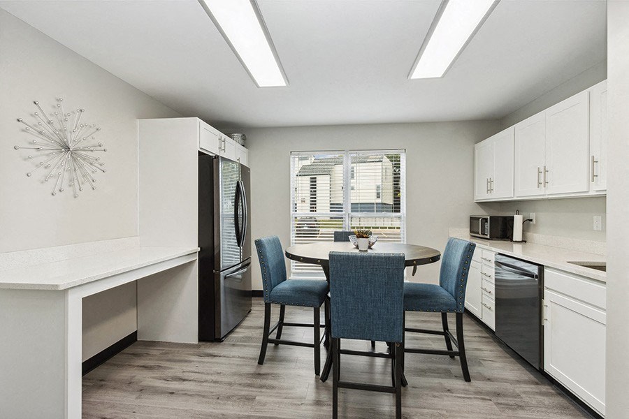 Community Clubhouse Kitchenette Area at Parc at Creekside Apartments in Kansas City, MO.