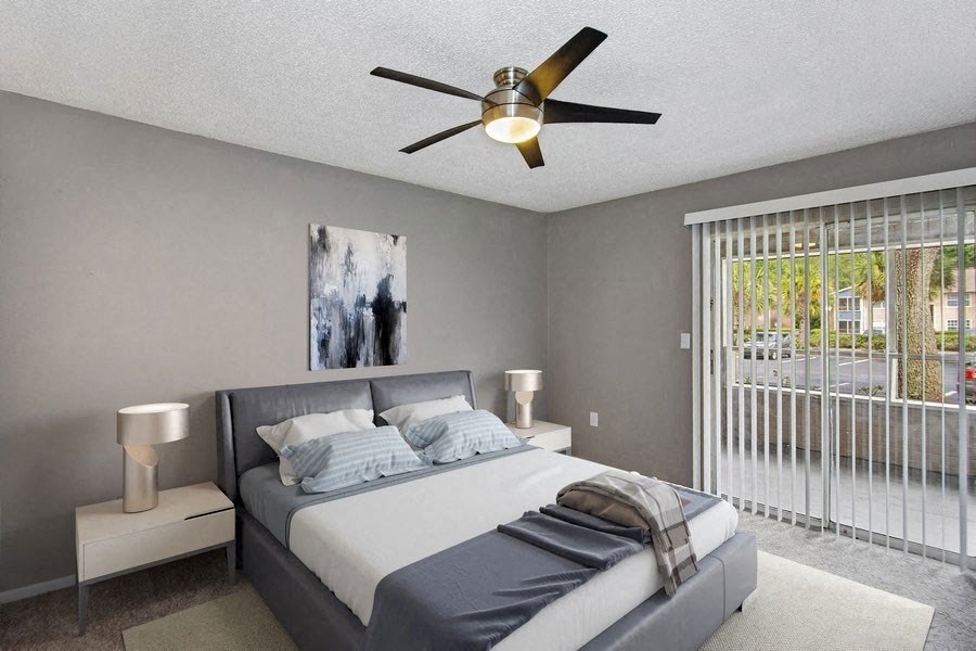 Model bedroom with private balcony sliding door